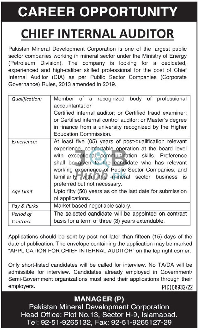 pakistan-mineral-development-corporation-pmdc-chief-internal-auditor-jobs-2023