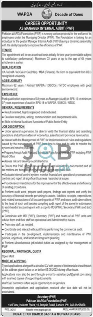 pakistan-wapda-foundation-pwf-lahore-jobs-2023-for-manager-internal-audit